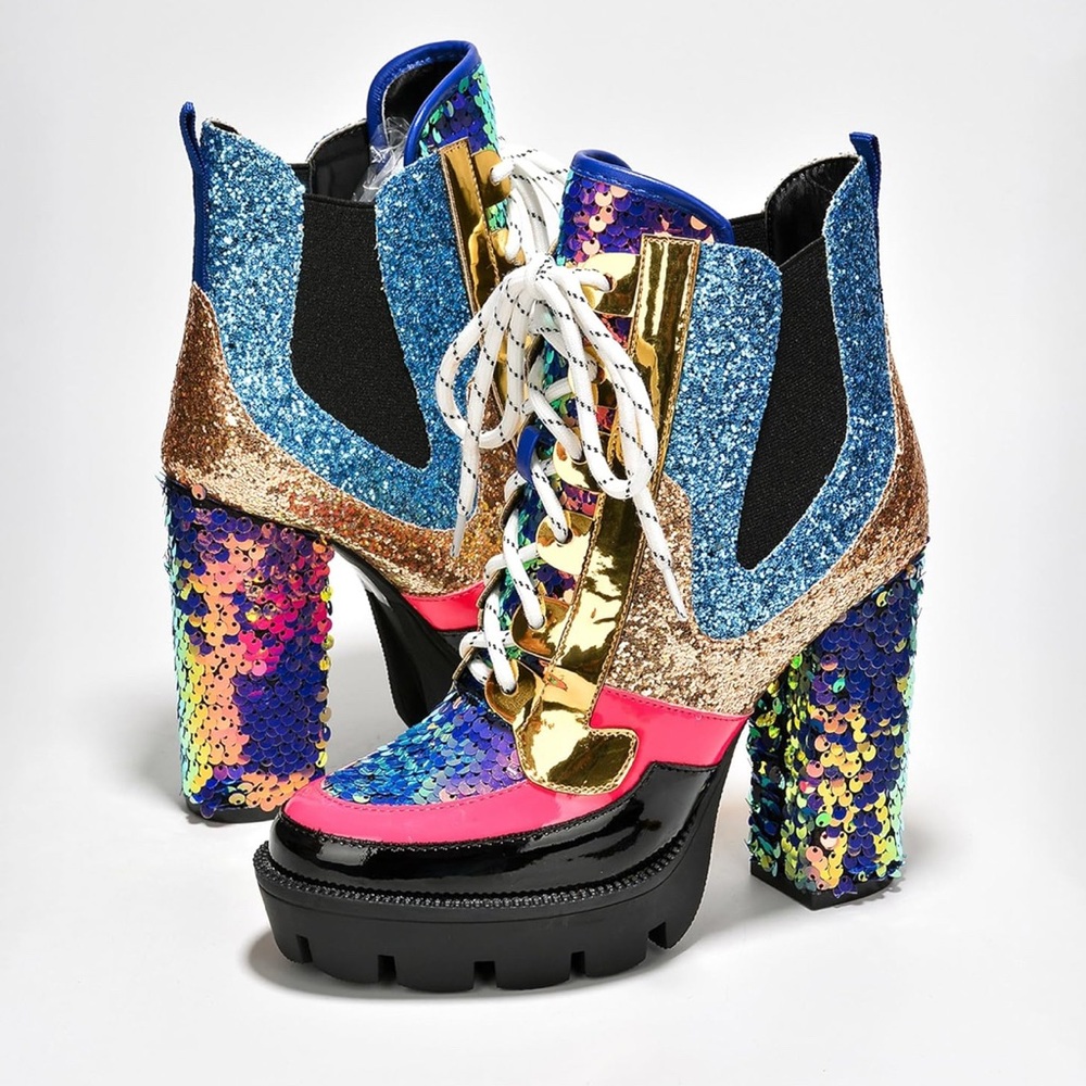 Multicolor Glitter Ankle Boots